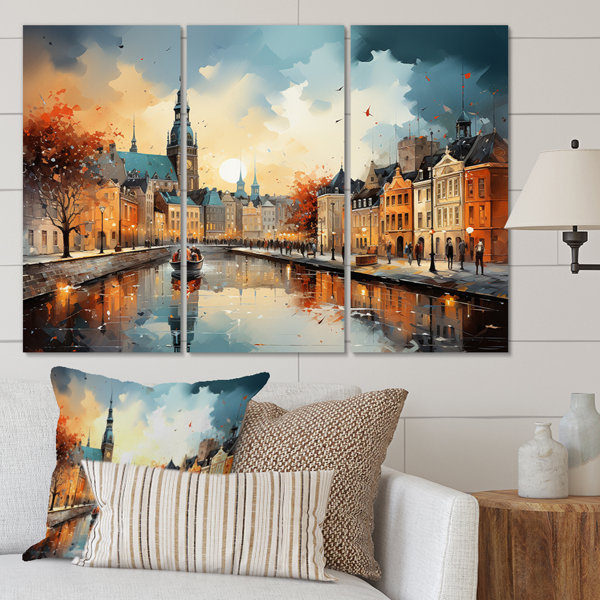 Winston Porter Denmark Cityscape Symphony II On Canvas 3 Pieces Print